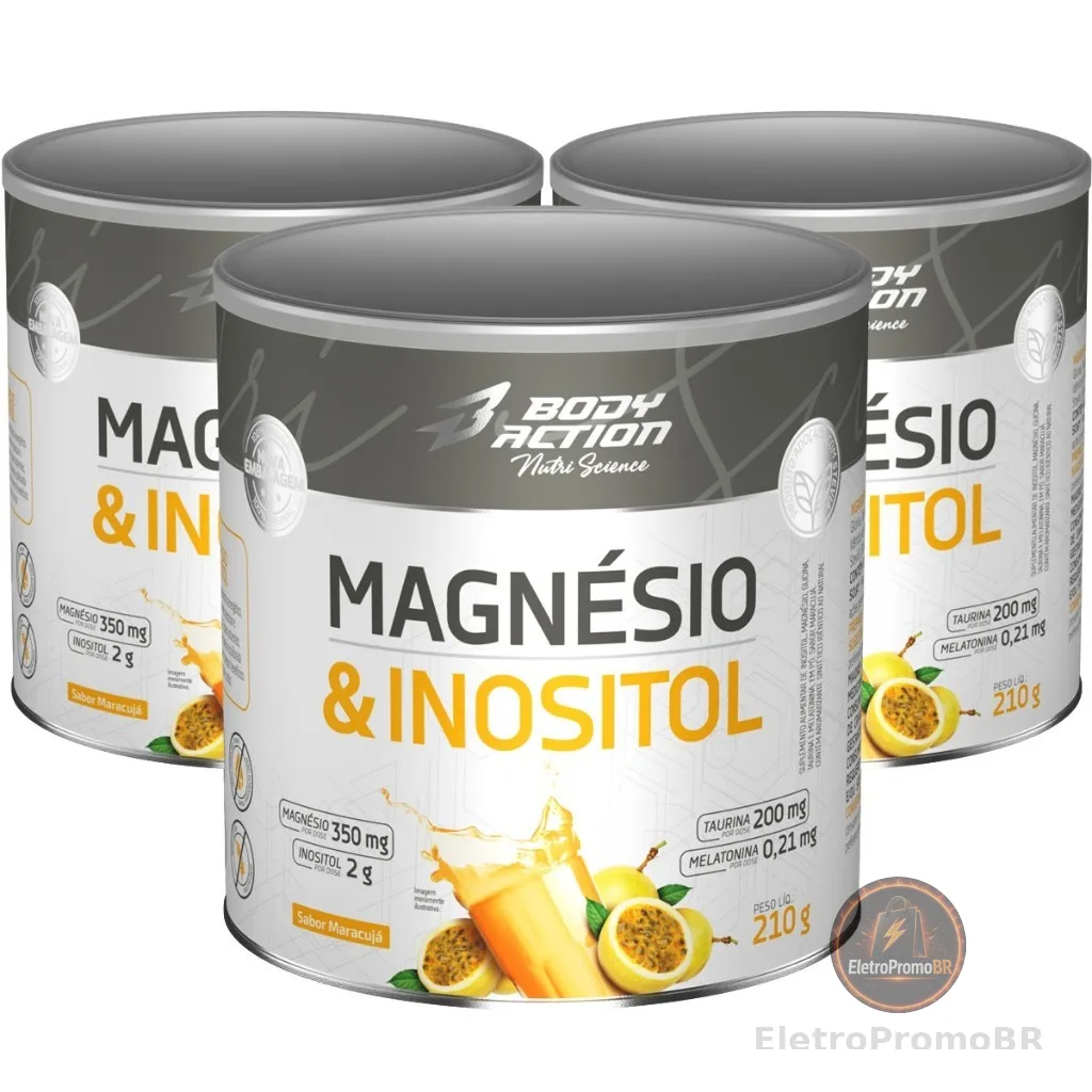 Kit 3x Magnésio e Inositol Taurina Melatonina 210g Bodyaction