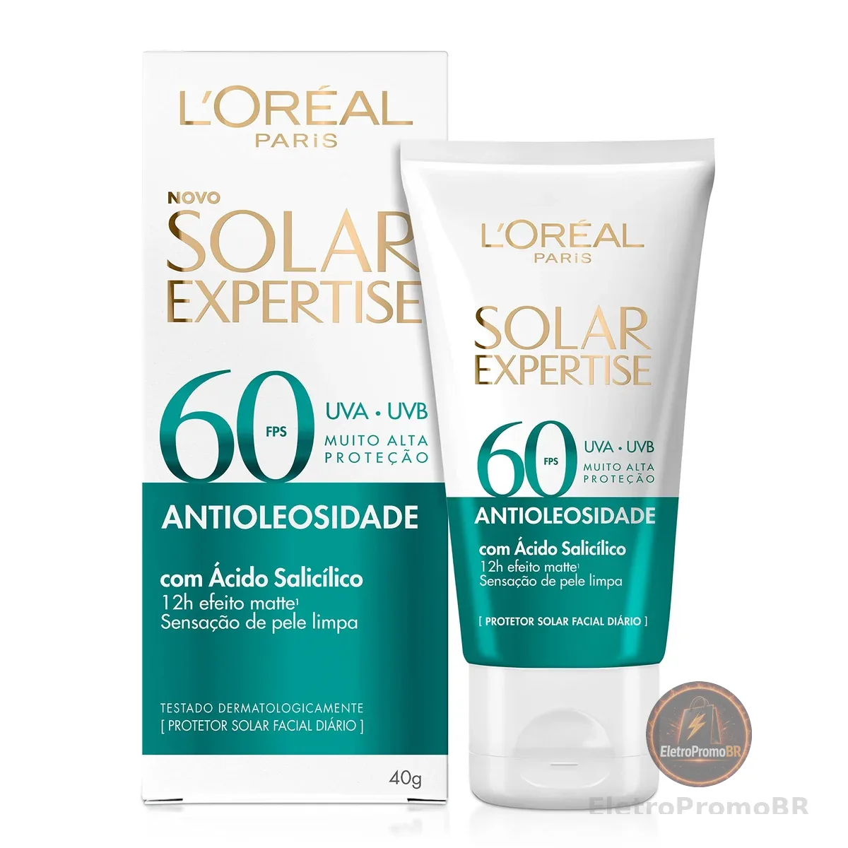 L'Oréal Paris Protetor Facial Solar Expertise Antioleosidade FPS 60, 40g | com Ácido Salicílico, possui Efeito Matte e Controle de Oleosidade por 12h.