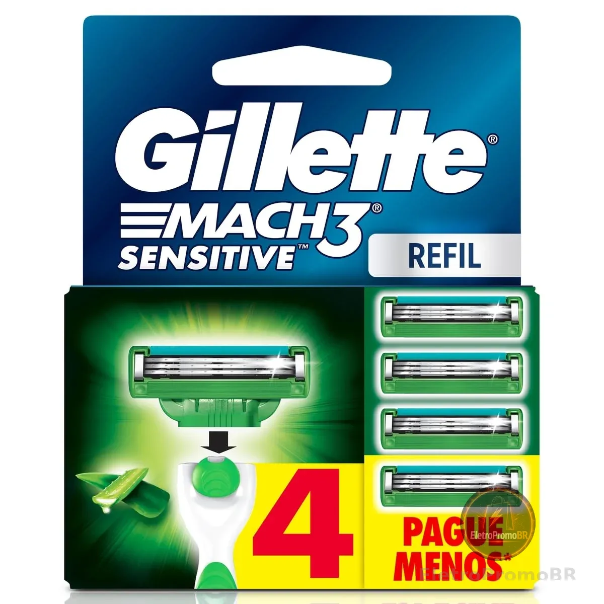 Gillette Mach3 Sensitive Carga Aparelho de Barbear com Aloe 4 Unidades