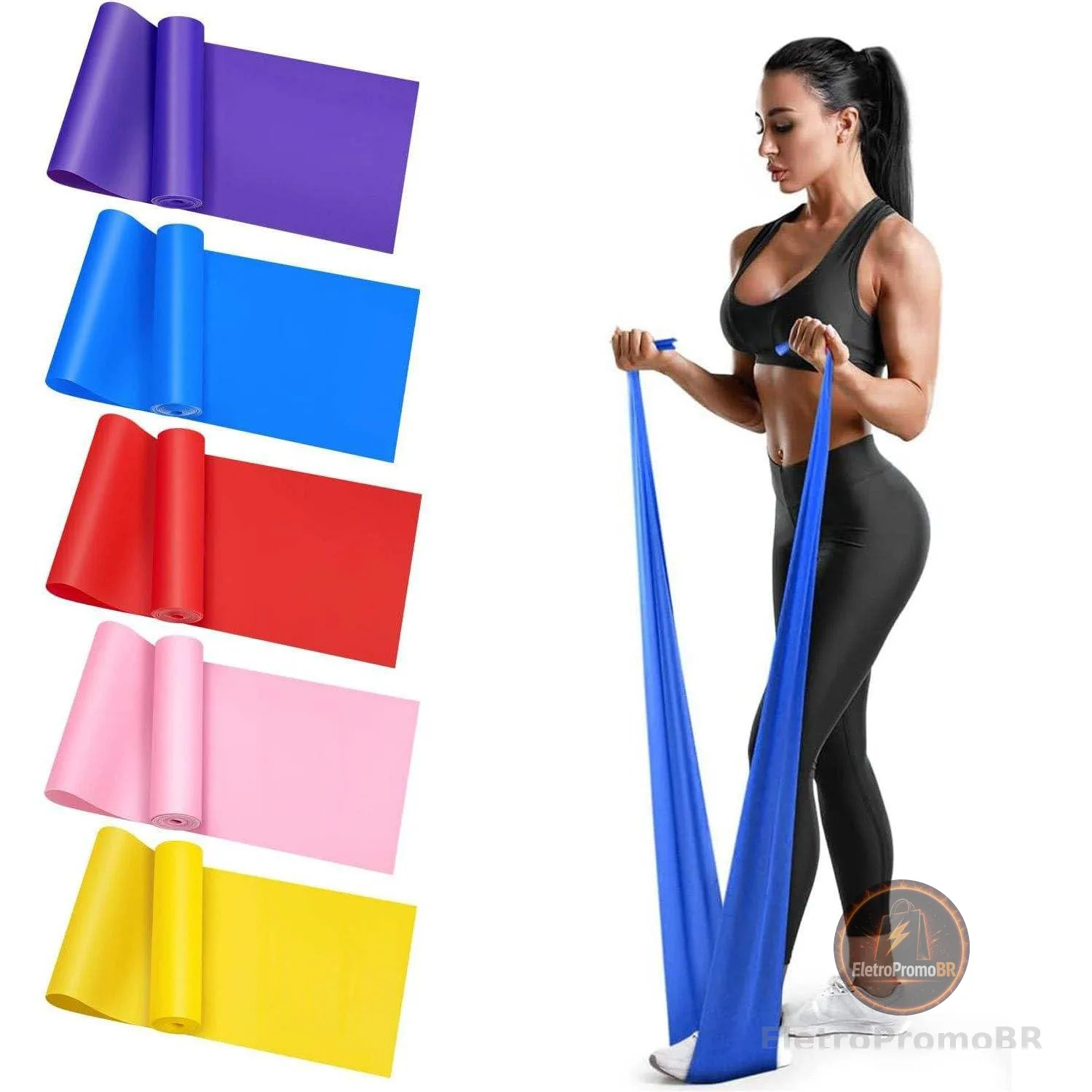 Kit com 3 Faixas Elásticas para Yoga, Pilates e Alongamento 150×15 cm | Banda de Exercícios, Para Treino e Mobilidade