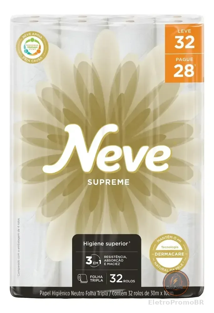 Papel Higiênico Neve Supreme Folha Tripla Leve 32 Pague 28