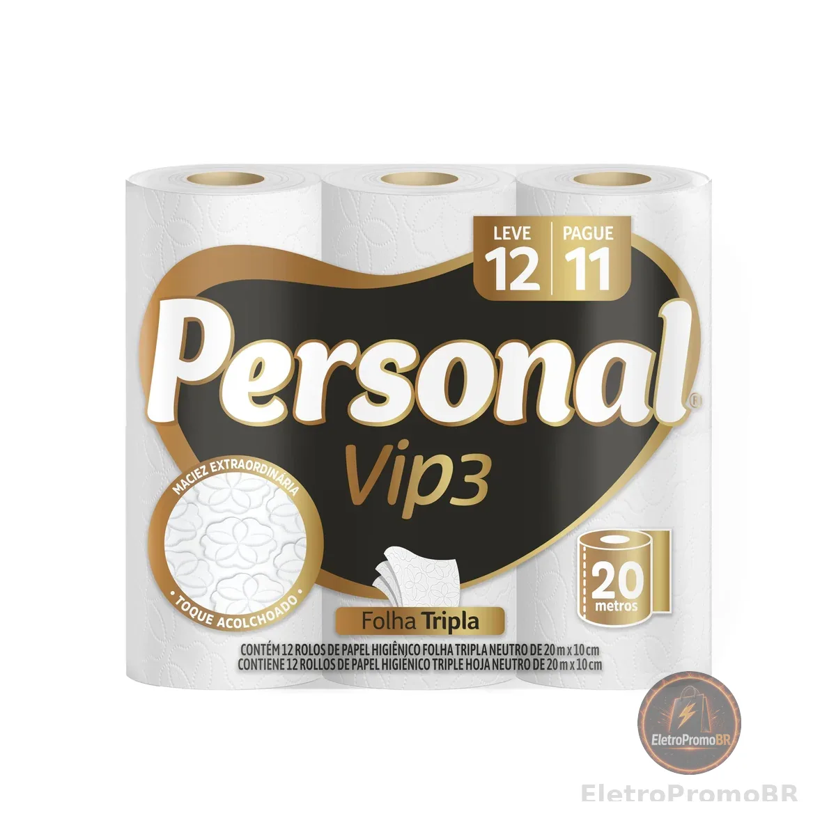Personal Papel Higiênico Vip Folha Tripla Com 12 Rolos De 20M