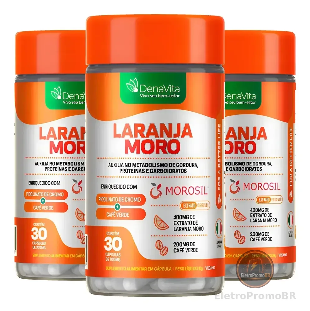 Kit 3x Laranja Moro Morosil + Cromo + Café Verde - Denavita Morosil 90 Cápsulas - Denavita