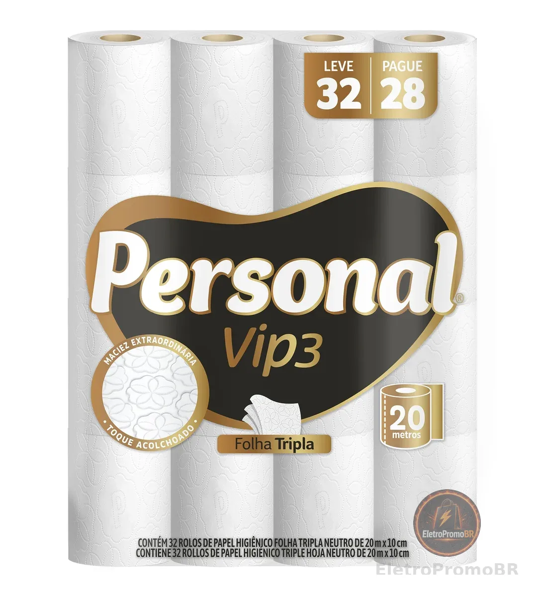 Personal Papel Higiênico Vip Folha Tripla, 32 Rolos De 20M