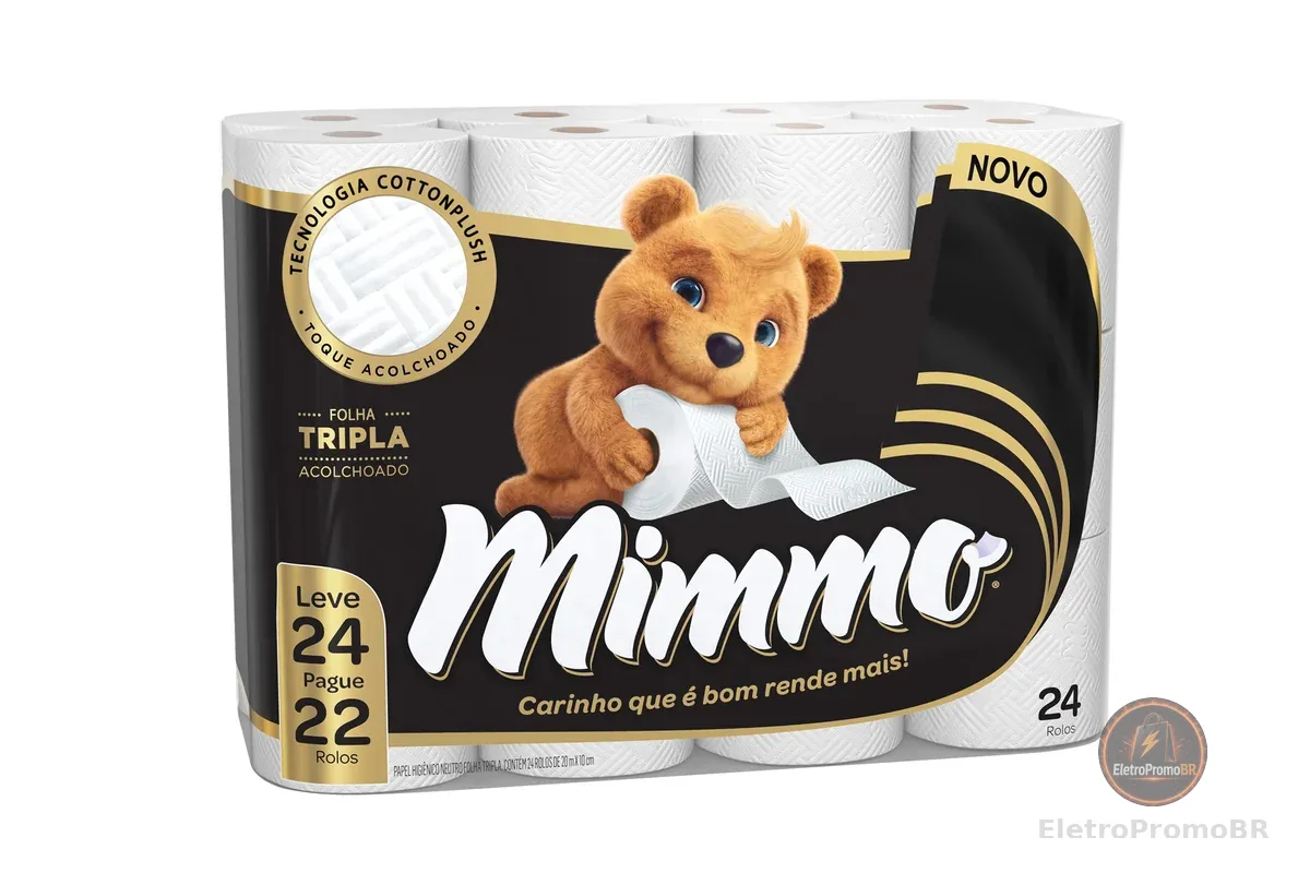 Mimmo Papel Higiênico Folha Tripla, 20m, Leve 24 Pague 22 Rolos