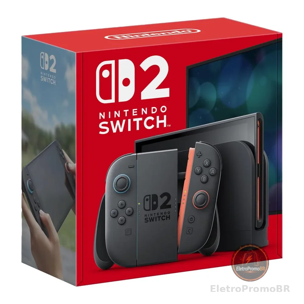 Nintendo, Console, Nintendo Switch 2, Nacional, Portátil e Doméstico, Bateria de até 9 Horas, Inclui Joy-Con com Suporte e Alças, 1 ano de Garantia - Modelo Nacional de Tomada