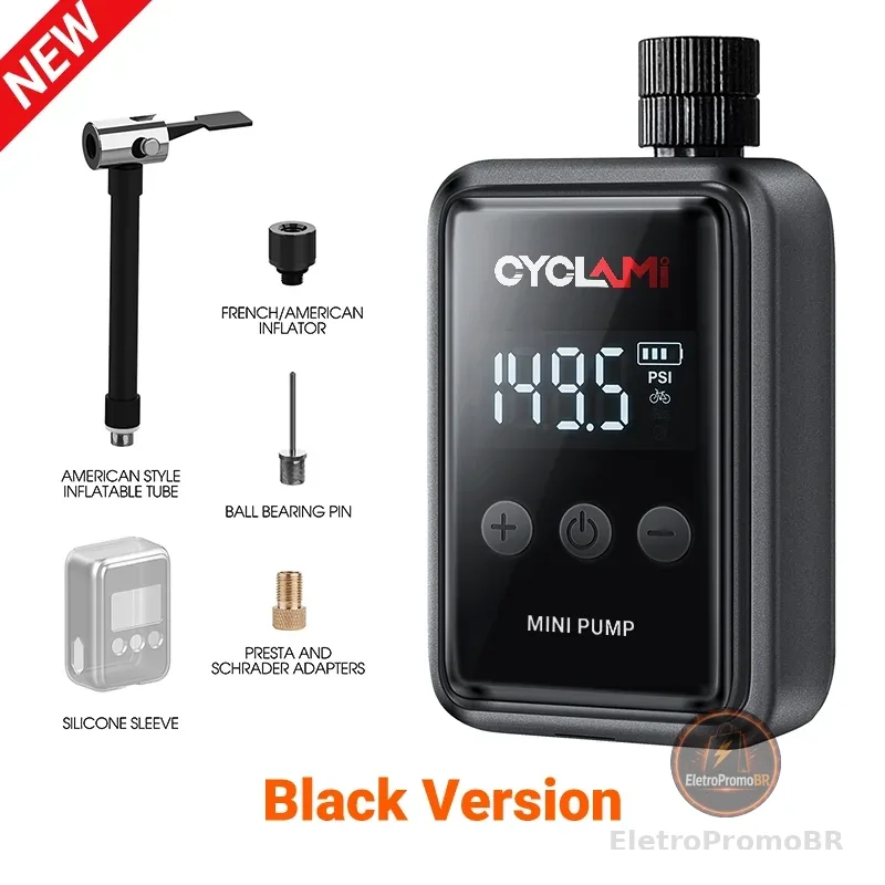 Bomba De Ar Elétrica Portátil Para Bicicleta , 150 PSI , MINI Compressor Recarregável Rápido , Inflador De Pneus Display