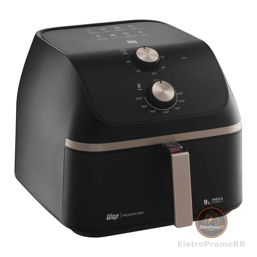 WAP Fritadeira Air Fryer MEGA FAMILY 9 Litros com Cesto Amplo e Circulação de Ar 360°, Timer Sonoro 1900W 127V