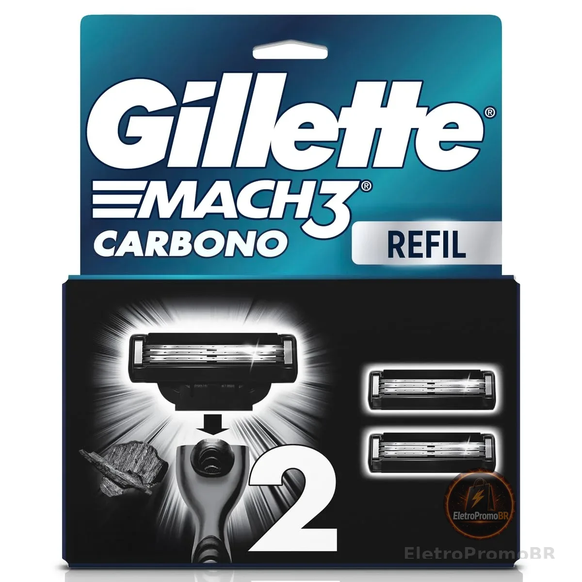 Gillette Mach3 Carbono Carga para Aparelho de Barbear com Carvão 2 Unidades