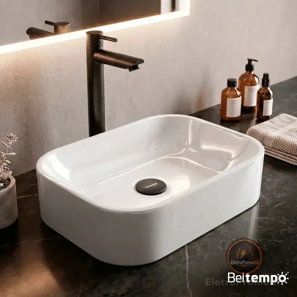 Cuba Pia De Apoio Sobrepor Retangular 37x27 Branca Para Banheiro Lavabo Beltempo Bt-2010 Branco Brilhante