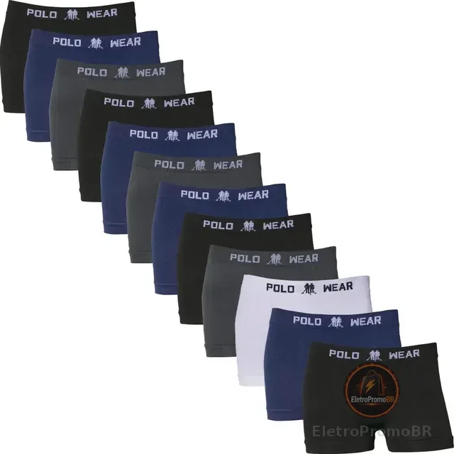 Kit 12 Cuecas Boxer Polo Wear Infantil Microfibra S/ Costura