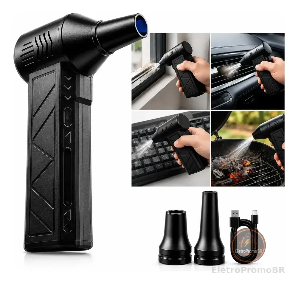 Mini Ventilador Soprador Ar Turbo 130000rpm Sem Fio Recarregável Usb 3 Níveis Jato Forte Portátil Multiuso Limpeza Teclado Carro Acende Churrasqueira Marca Woosh