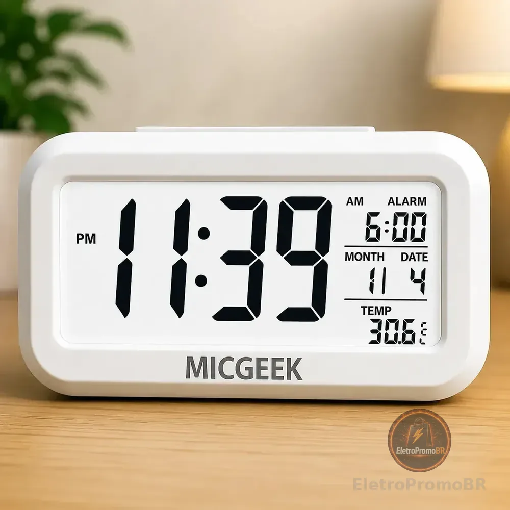 Relógio Digital Despertador Mesa Cabeceira Quarto Idoso Cor Branco MICGEEK
