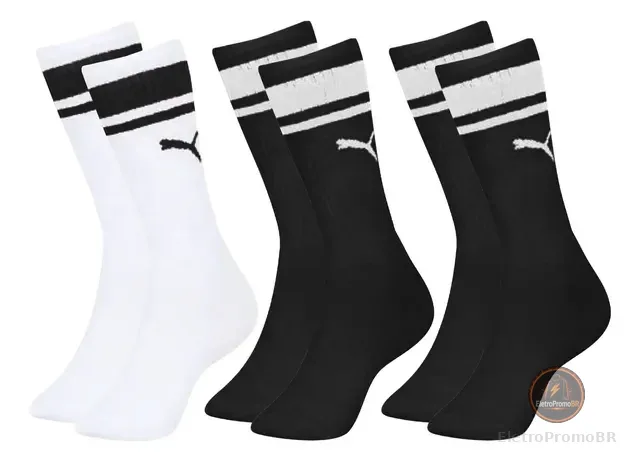 Kit 3 Pares Meia Puma Cano Alto Masculina Esportiva Original