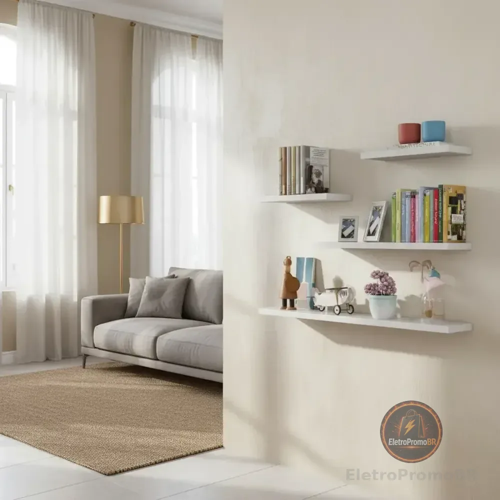 Kit 4 Prateleiras Lisa 30/40/50/60 Nicho Branco Branco