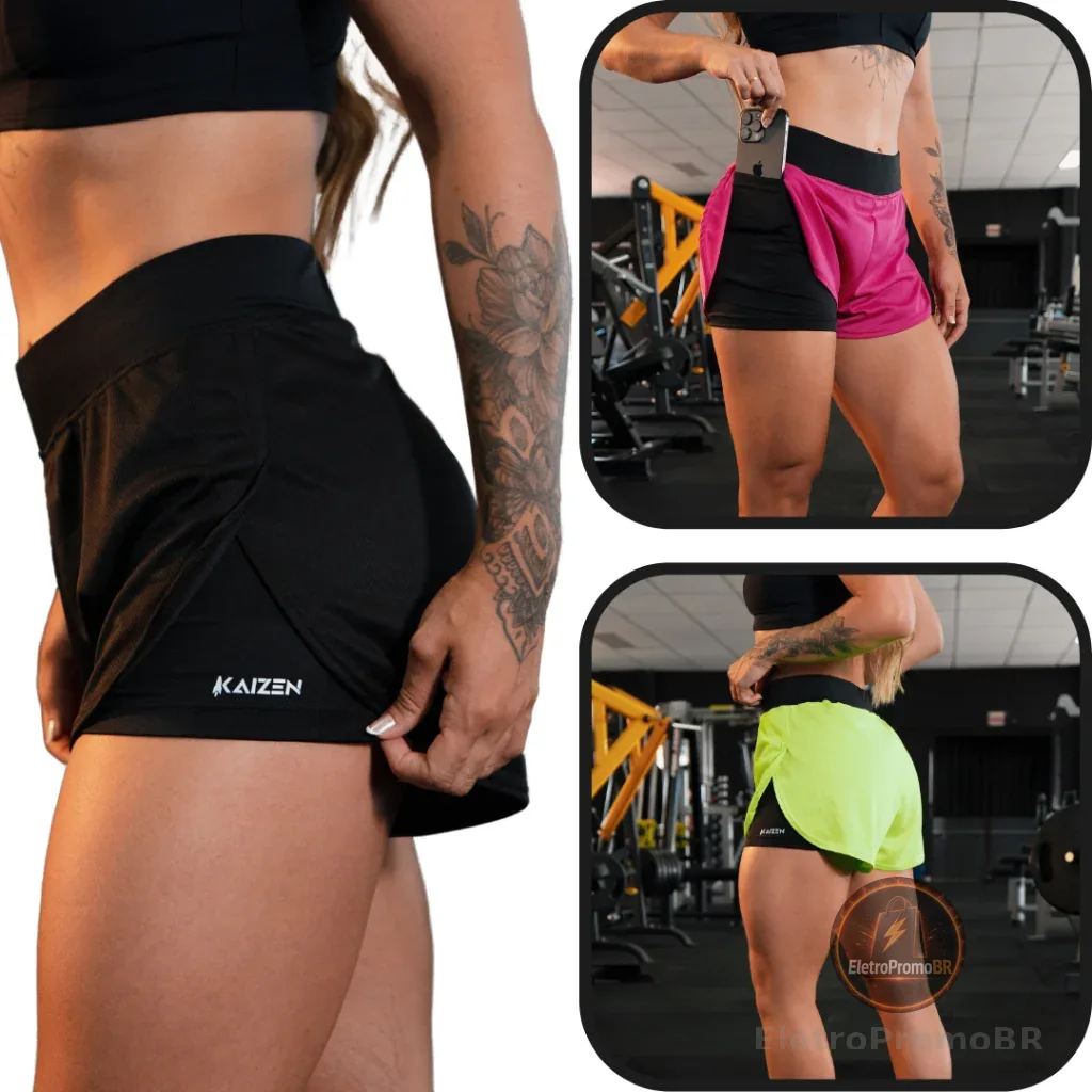 Shorts compressão 2 em 1 feminino para academia e corrida ou crossfit