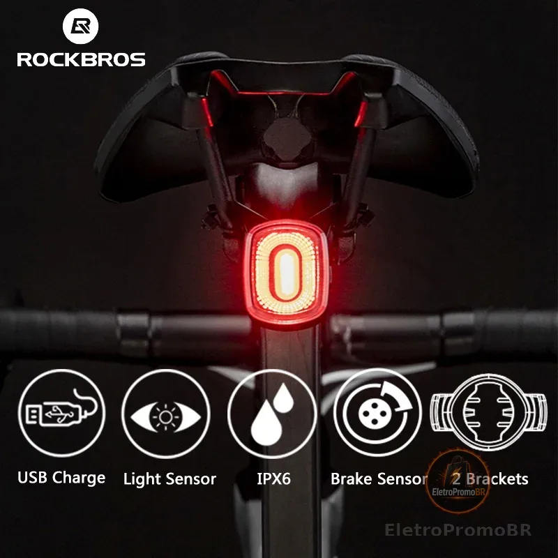 ROCKBROS Bicicleta IPX6 Inteligente À Prova D'água Luz Da Sensor De Freio Taillight MTB Estrada USB Recarregável Acessórios