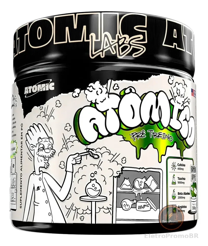 Pré Treino Atômico 300g Atomic Labs Sabor Maçã Verde Energia Explosiva