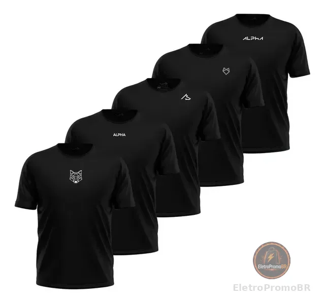 Kit 5 Camisetas Dry All Black Alpha