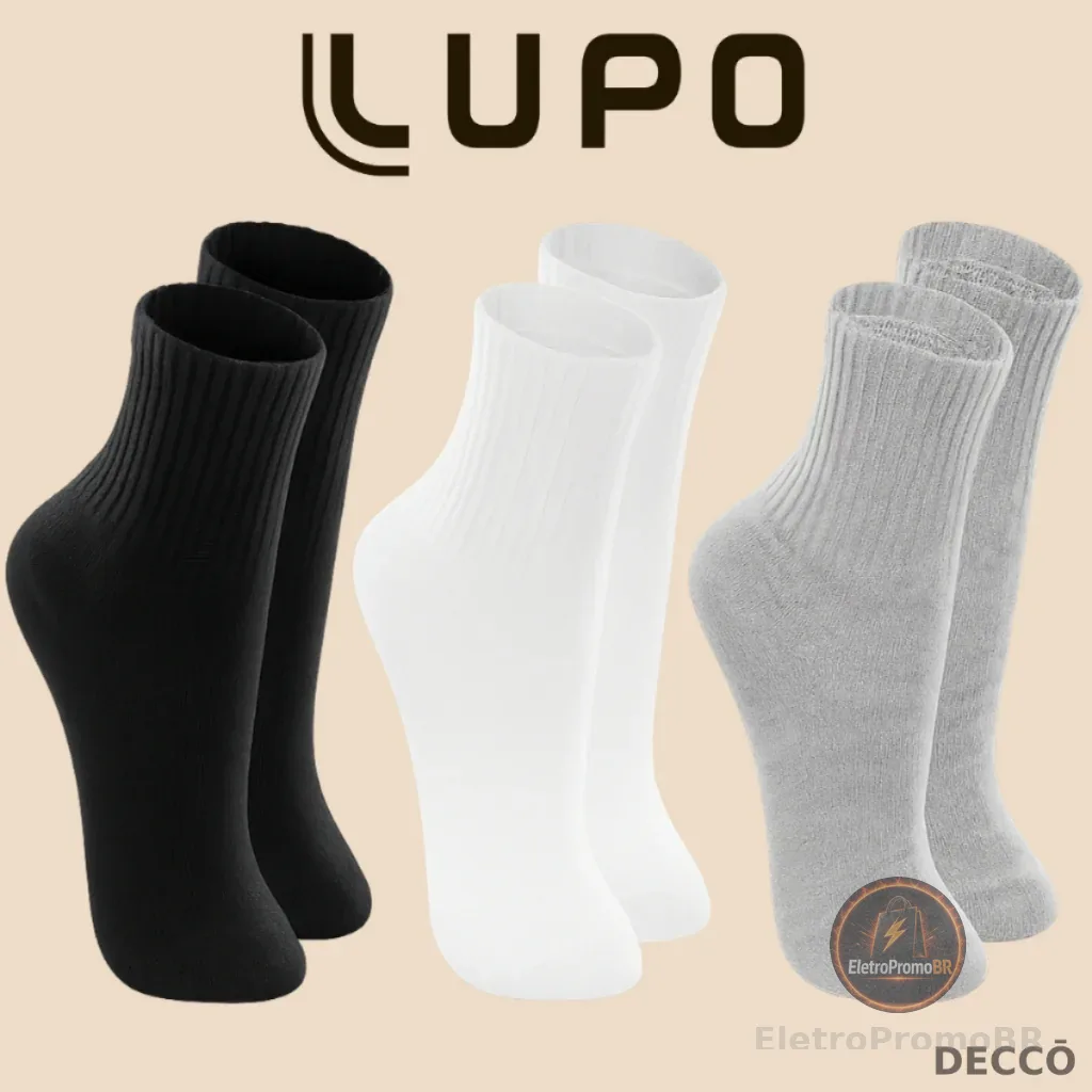 Kit com 4 Pares de Meias Lupo Sport Infantil Cano Médio Algodão Cores Básicas Menino e Menina