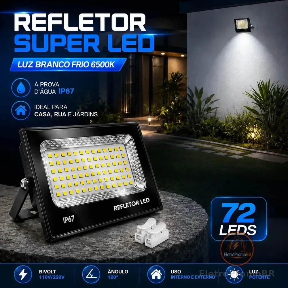 Kit 3 Refletores LED 200W VERUNTO Branco Frio IP67 Alumínio