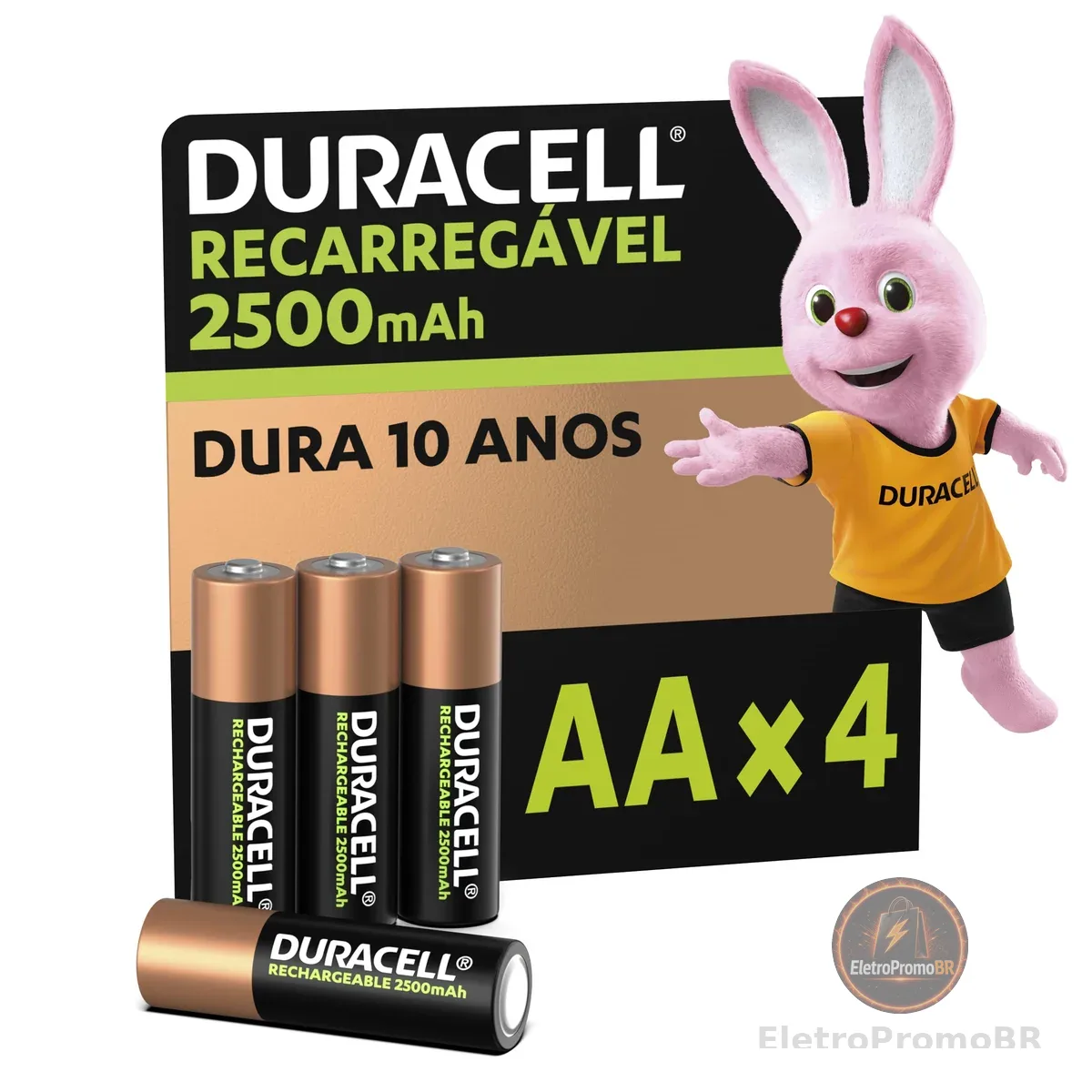 Duracell Pilha Recarregável AA 2500mAh Pequena Com 4 Unidades