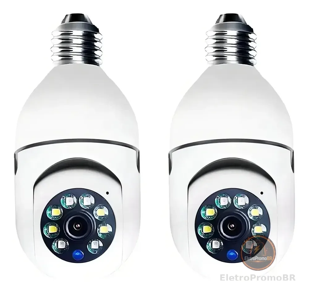 Kit 2 Câmeras Segurança 360º Jortan Wifi IP HD Visão Noturna Lâmpada
