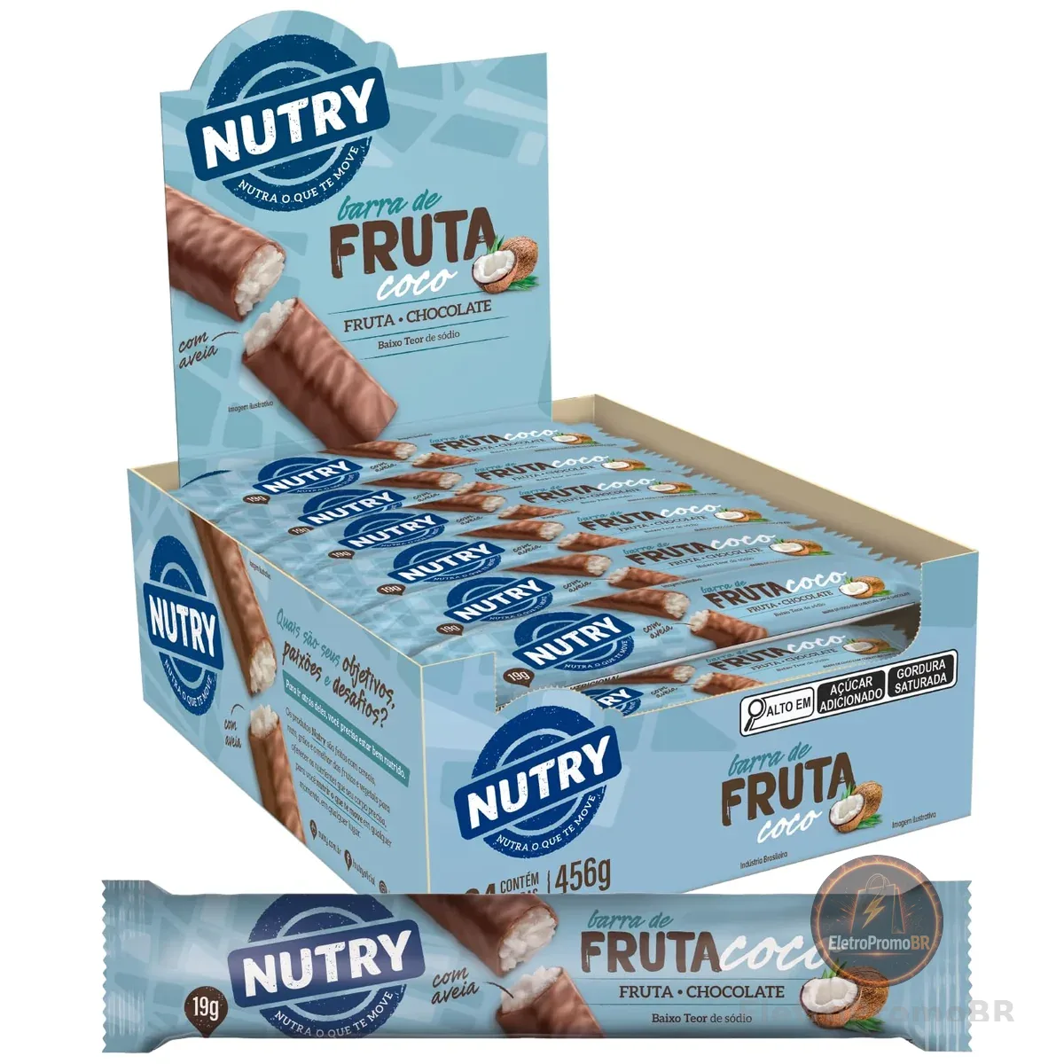 Nutry Barra De Fruta Coco 19G - Display | Com 24 Unidades, Coco, Cobertura sabor Chocolate e Aveia