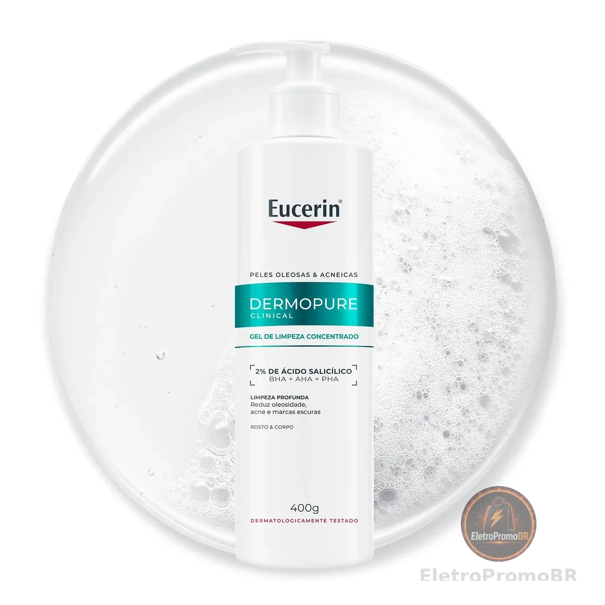 EUCERIN Gel de Limpeza Facial AntiAcne DermoPure Clinical Concentrado 400ml, Peles Oleosas e Acneicas