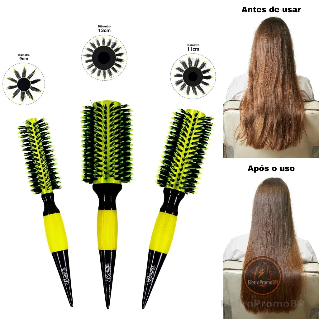 Kit 3 Peças Escovas Profissionais De Cabelo Cerdas