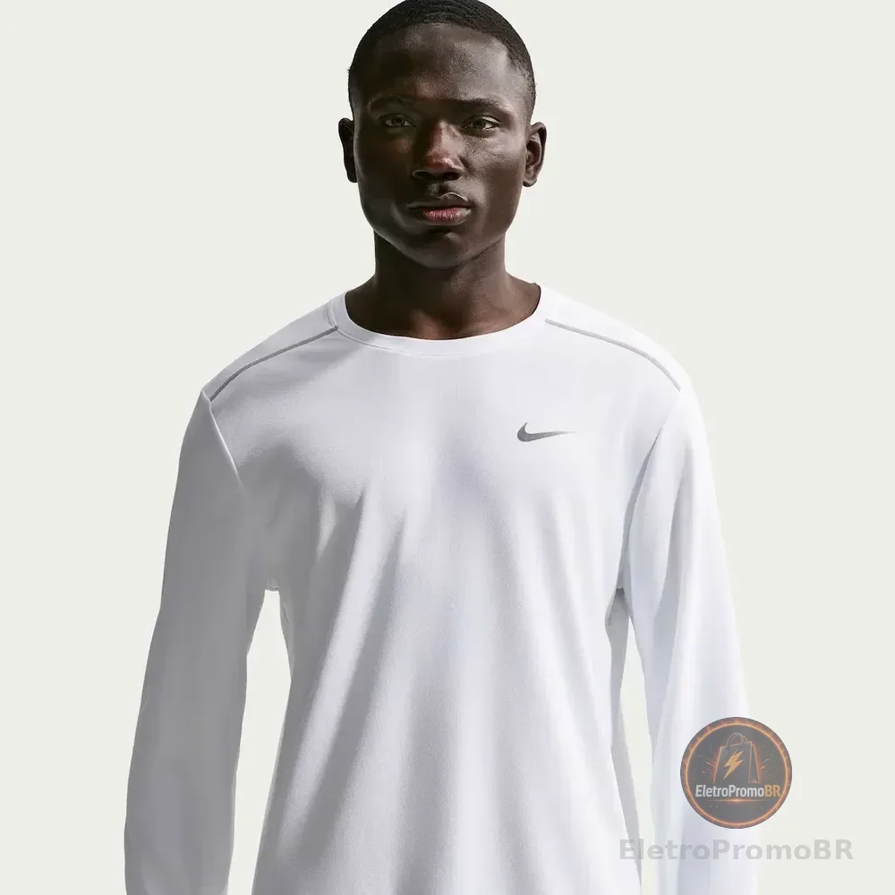 Camiseta Dri-fit Nike Manga Longa Uv Miler Masculina Branco Ggg