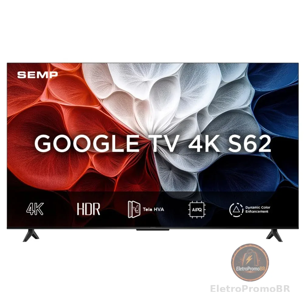 Smart TV Semp 43 Polegadas LED HVA 4K S62 WiFi Bluetooth Google TV 3 HDMI HDR10+ Dolby Audio 43S62