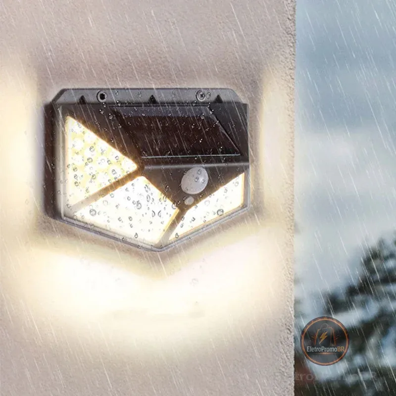 Luminária Solar 100 Led Com Sensor Prova D'Água Refletor Parede Luz para Jardim Externa refletor para jardim
