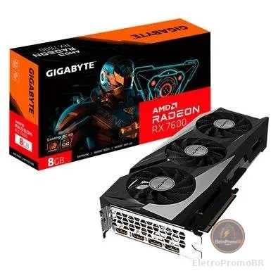 Placa de Vídeo RX 7600 GAMING OC 8G AMD Radeon Gigabyte, 8GB, GDDR6, 128bits, RGB - GV-R76GAMING OC-8GD