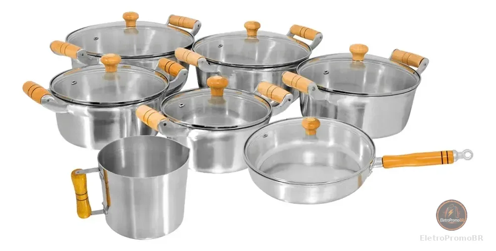 Conjunto De Panelas 7 Peças Alumínio Grosso Fundido Batido