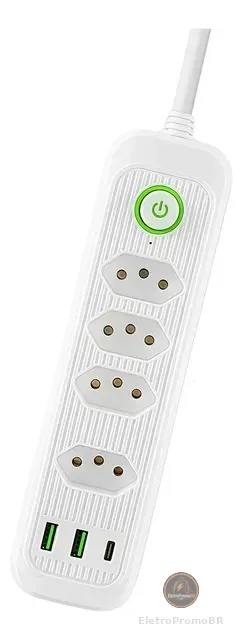 Extensão 5 Tomadas E 2 Usb 1 Pd Led Bivolt Power 110v/220v