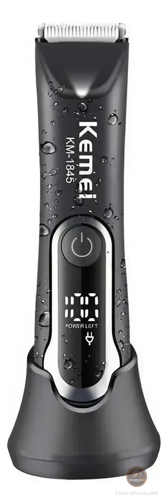 Máquina Kemei KM-1845 Cerâmica Sem Fio Recarregável , aparador de pelos intimos , barba , corpo , sem fio , lamina de ceramica , display lcd