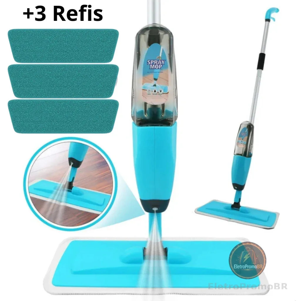 Mop Spray Magico Esfregão Com Reservatorio Rodo De Limpeza 3 Refis Microfibra