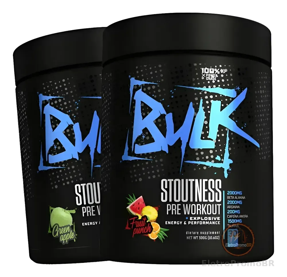 Pré Treino Stoutness Bulk Nutrition 300g Kit Com 2 Unidades Maçã Verde E Frutas Vermelhas