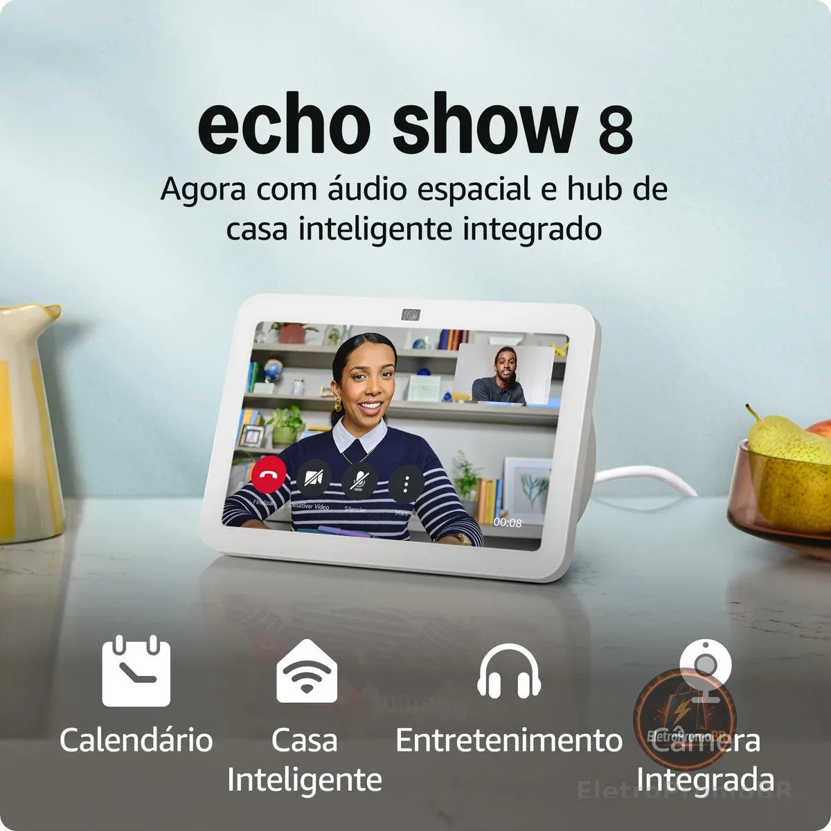 Echo Show 8 (3ª geração) | Smart display com áudio espacial, hub de casa inteligente e Alexa | Cor Branca, com Acesso Antecipado à Alexa+