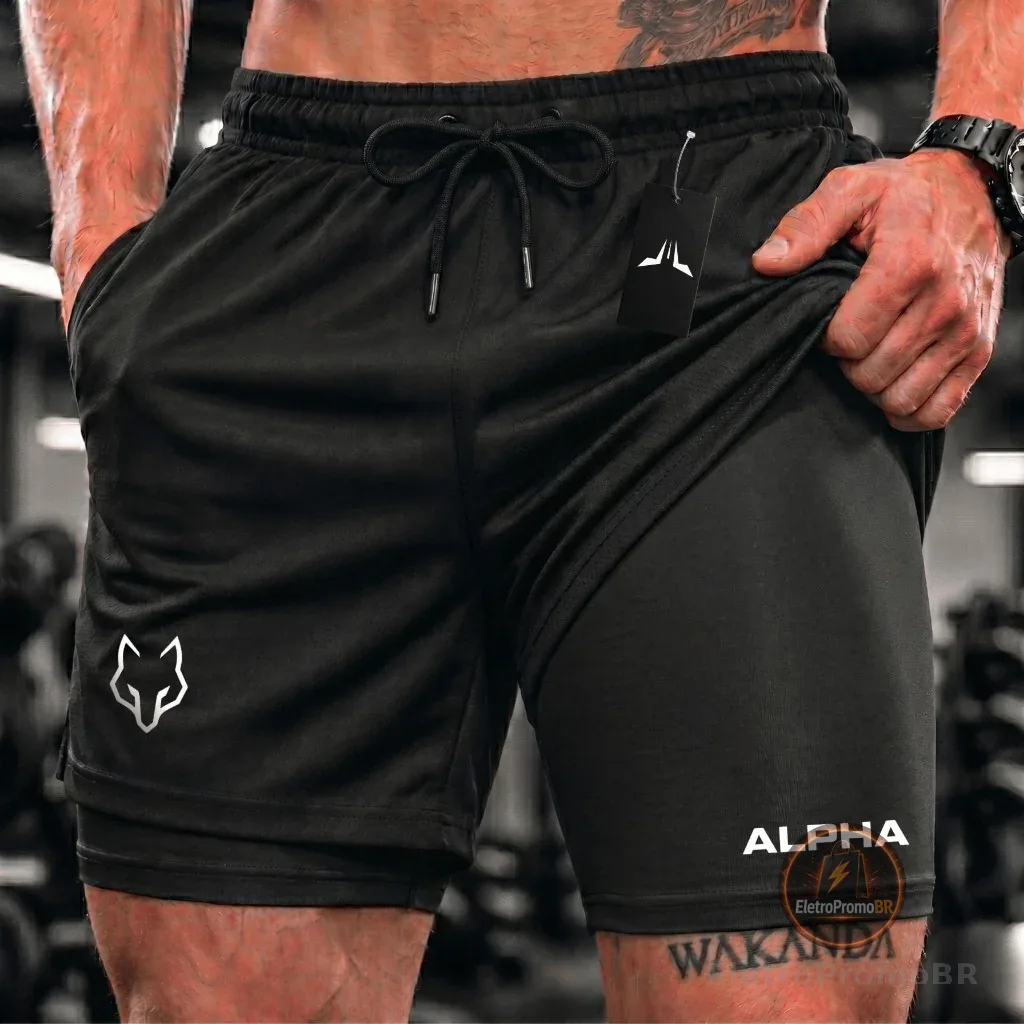 Bermuda Compressão Duplo Masculina 2 Em 1 Short Academia ALPHA02 Treino Closet LOLA