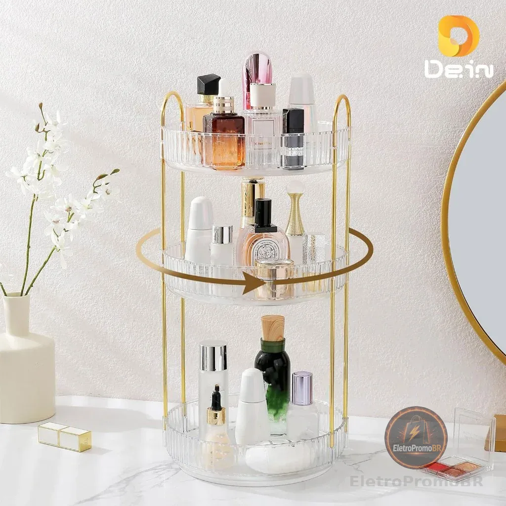 Organizador de Maquiagem Giratório – Suporte Multiuso 3 Andares p/ Cosméticos