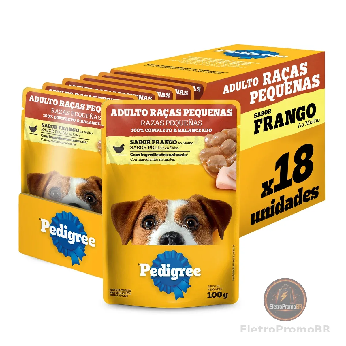 Pack Ração Úmida Pedigree Sachê Frango ao Molho para Cães Adultos de Raças Pequenas 100 g - 18 unidades