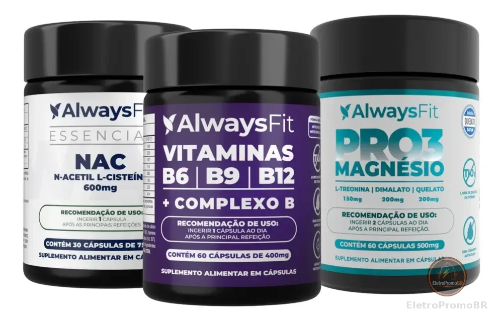 Kit Alwaysfit Pro3magnésio + Nac E Vitaminas B6b9b12 Sem Sabor