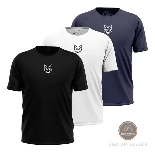 Kit 3 Camisetas Masculina Dry Alpha Lobo Geométrico