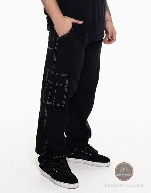 Calça Cargo Masculina Básica Sarja 100% Algodão