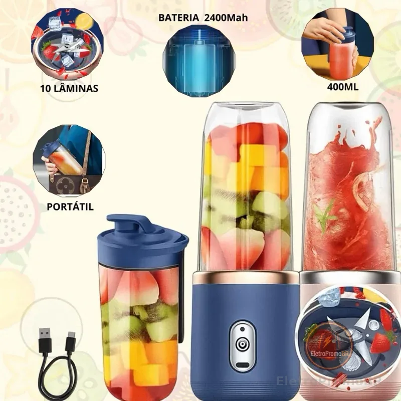 Mini Mixer Juicer Portátil Misturador USB Recarregavel + Jarra adicional 400ml Liquidificador