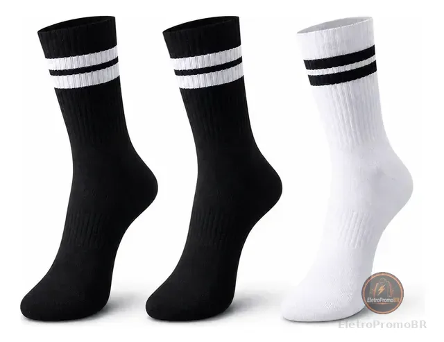 Kit 3 Pares De Meias Cano Alto Esportiva Academia Treino