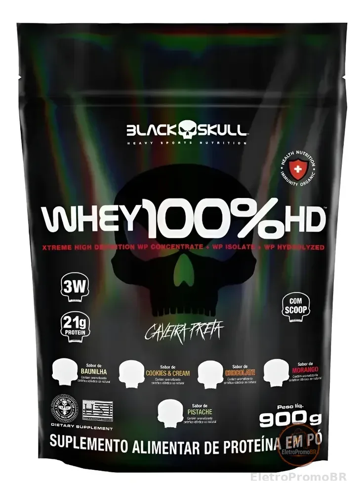 Suplemento en pó Black Skull Whey Protein Massa Muscular Proteína de Whey 100% HD sabor morango x 900g
