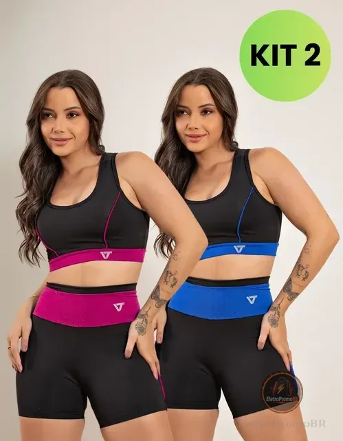 2 Conjunto Fitness Feminino Top E Short De Academia